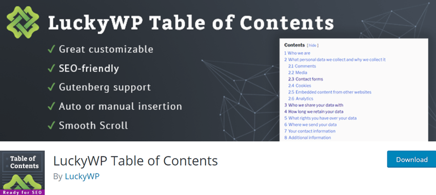 LuckyWP Table of Contents