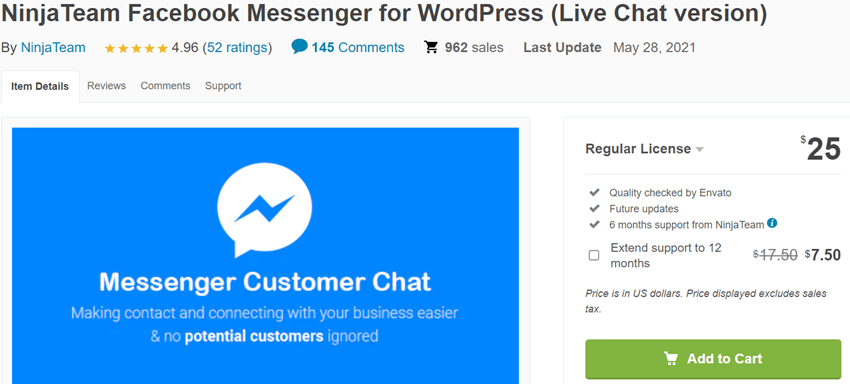 NinjaTeam Facebook Messenger for WordPress (Live Chat version)