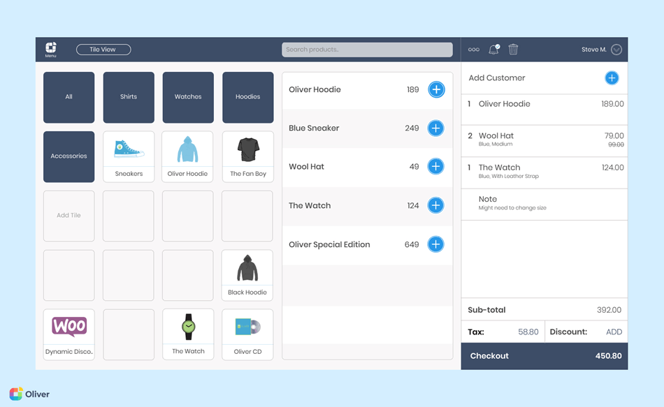 Oliver POS register interface