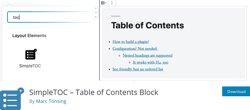 SimpleTOC – Table of Contents Block