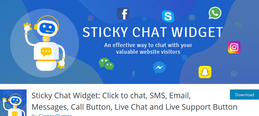 Sticky Chat Widget Click to chat, SMS, Email, Messages, Call Button, Live Chat and Live Support Button