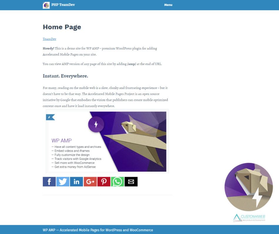 WP AMP accelerated mobile pages for wordpress and woocommerce