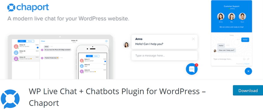 WP Live Chat + Chatbots Plugin for WordPress – Chaport