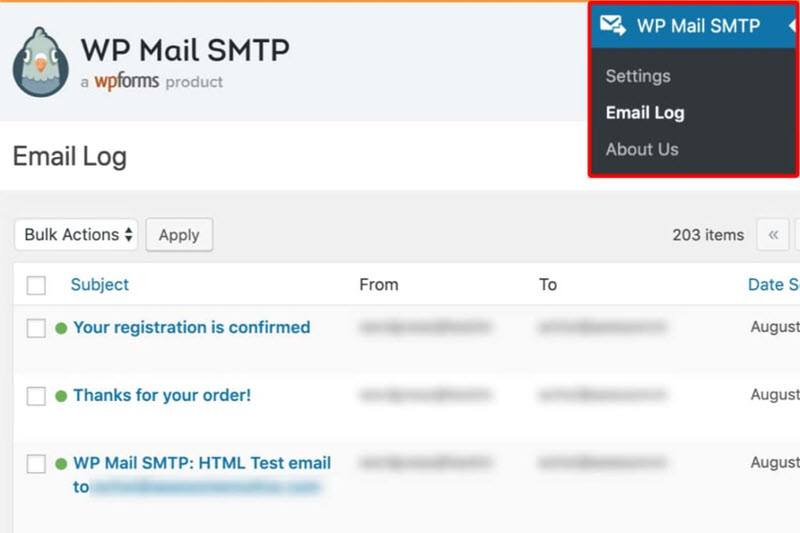 WP Mail SMTP view WordPress email log