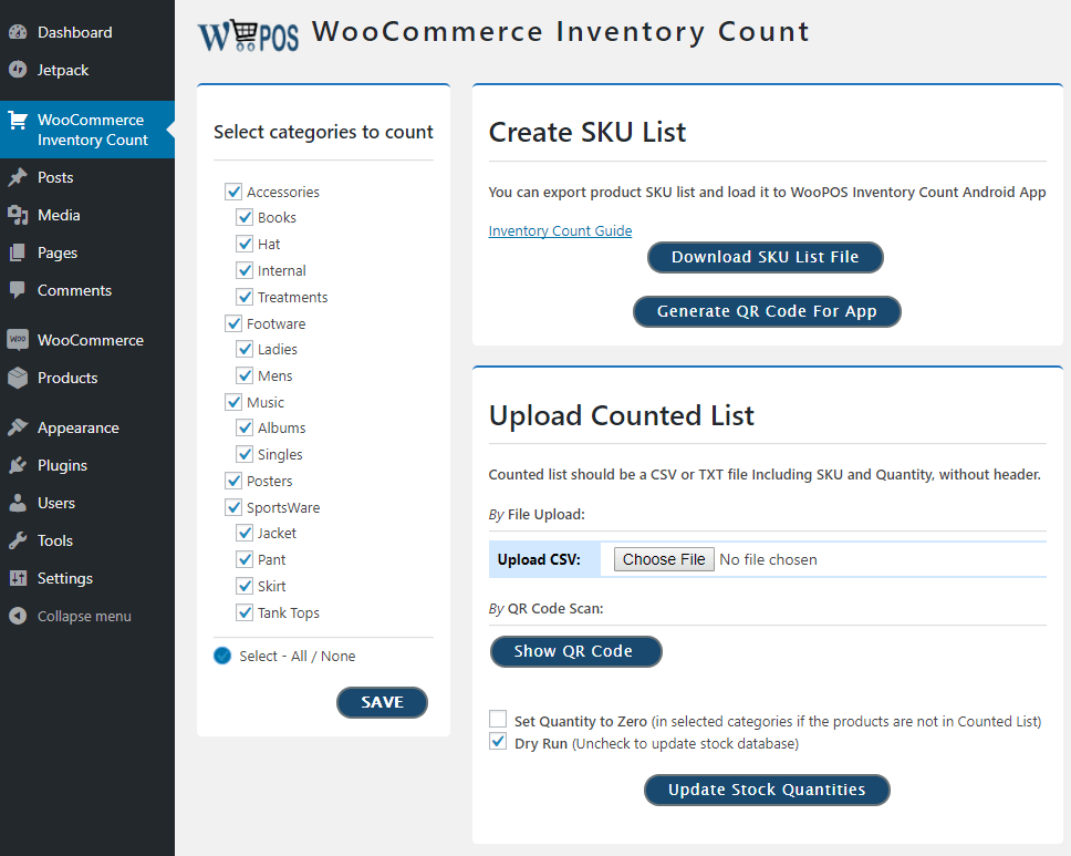 Woo inventory count WooCommerce POS inventory count main screen