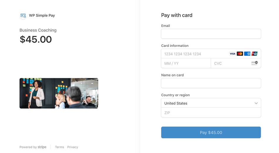 Woocommerce WP Simple Pay Strip Payment Example