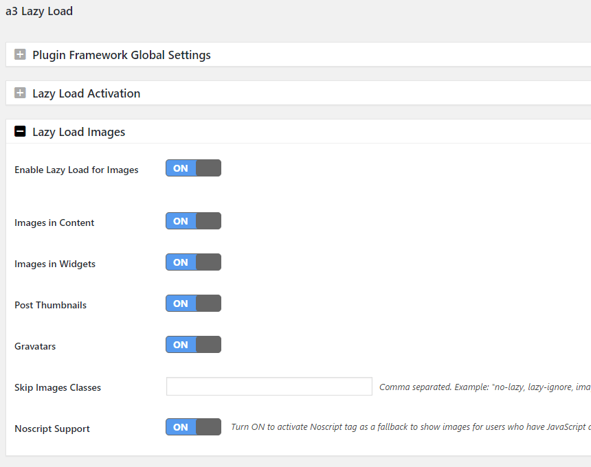 a3 lazy load wordpress plugin image settings option