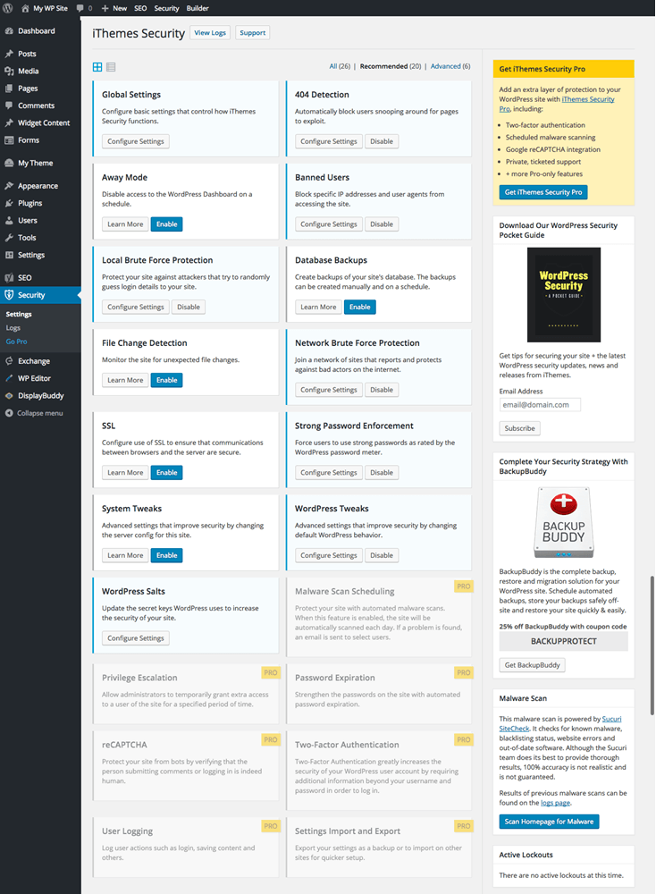 iThemes security better wordpress security settings