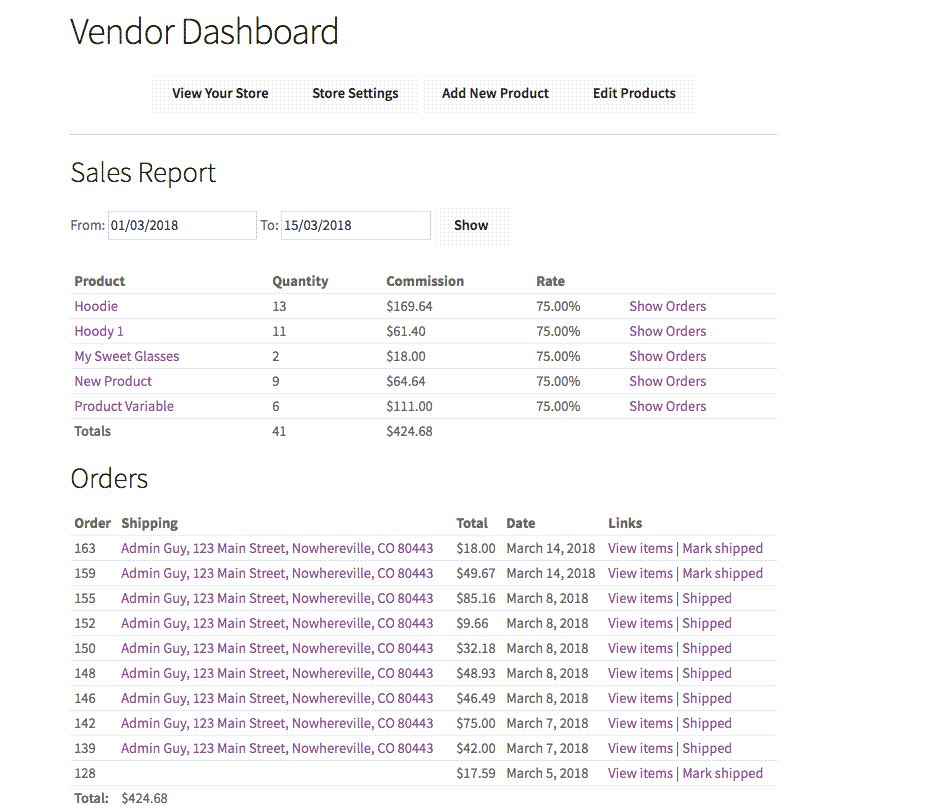 vendor dashboard Overview