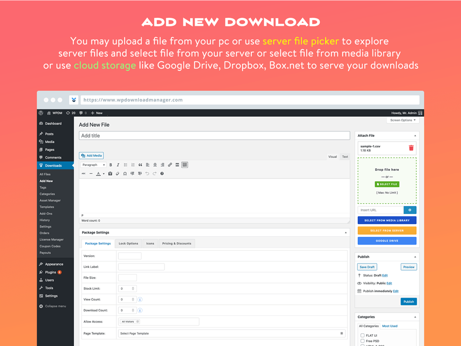 wordpress download manager downloads add new file