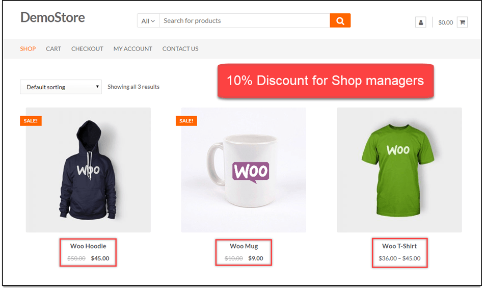10% Discount For Shop Manager In WooCommerce Store