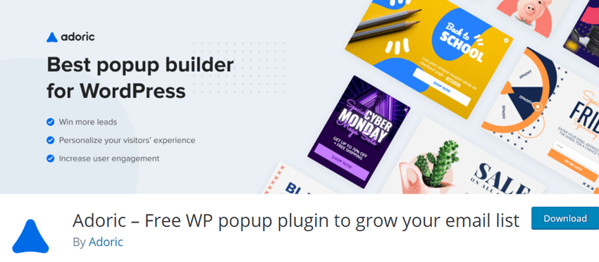 Adoric Free WP popup plugin to grow your email list