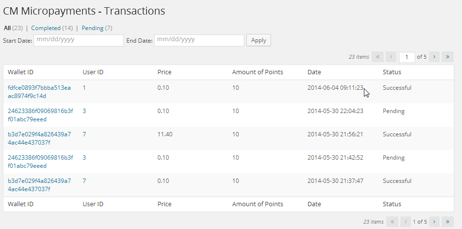 CM micropayment Transactionn Screenshot