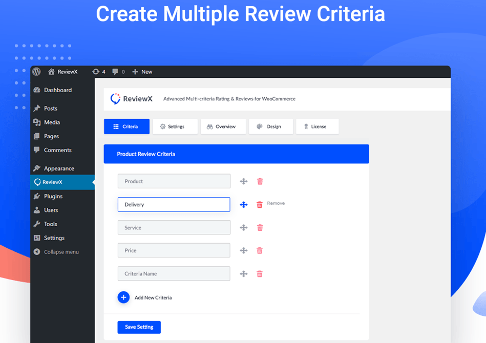 Create Multiple Review Criteria Setting screenshot