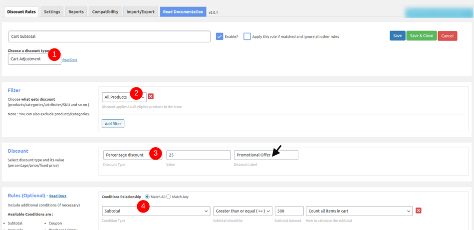 Discount Rule - Choose a Discount Setting