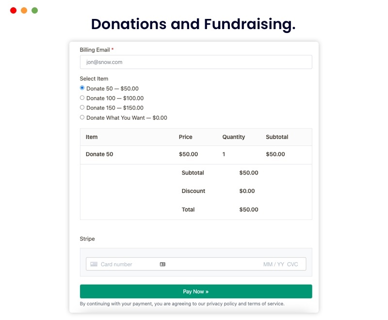 Donation And Fundraising Stripe Payment Gateway Example