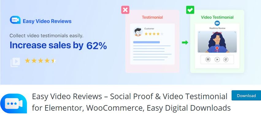 Easy Video Reviews – Social Proof & Video Testimonial for Elementor, WooCommerce, Easy Digital Downloads