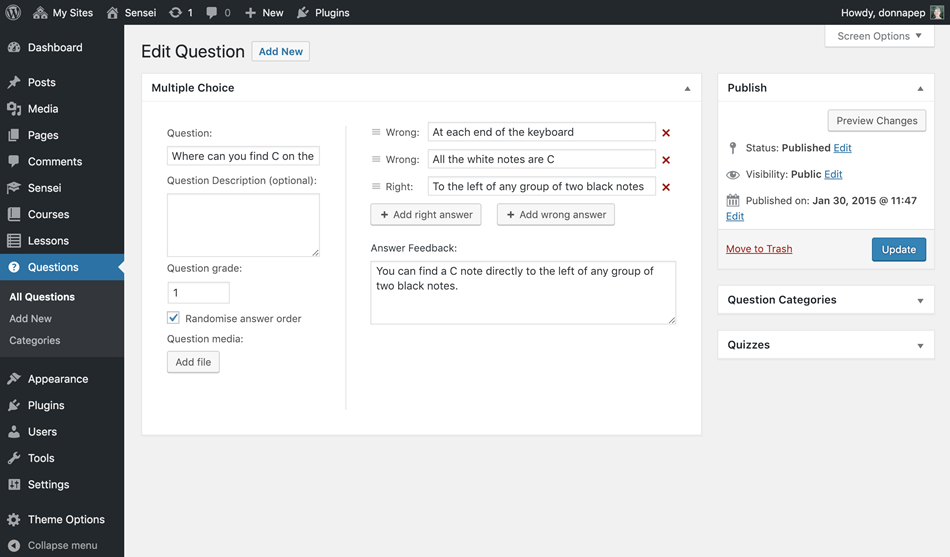 Edit Multiple Choice Question Setting