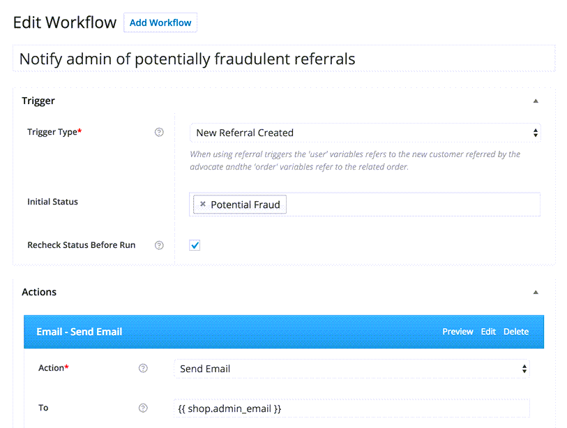 Edit Workflow Notify Admin Of Potentially Fraudulent Referral Setting