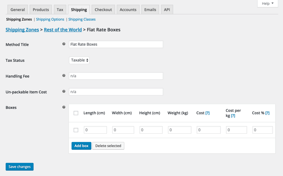 Flat Rate Boxes Shipping setting