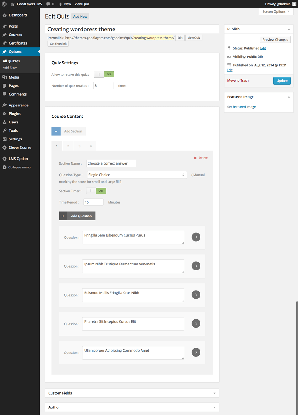 Good LMS Edit Quiz Setting