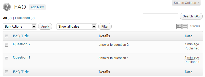 How To Add New FAQ Screenshot