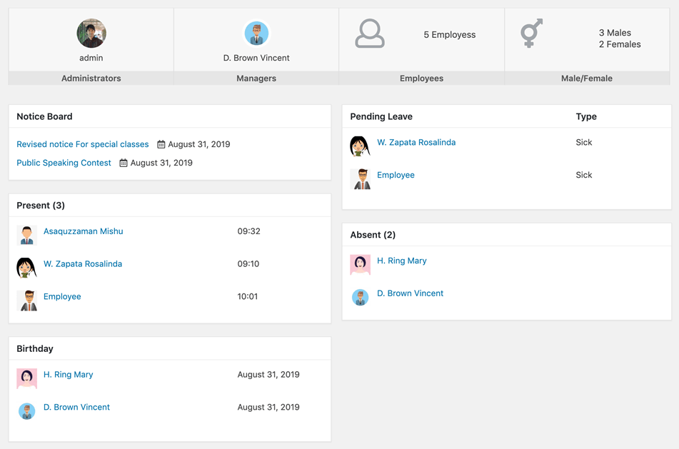 Human Resource Management WordPress Dashboard