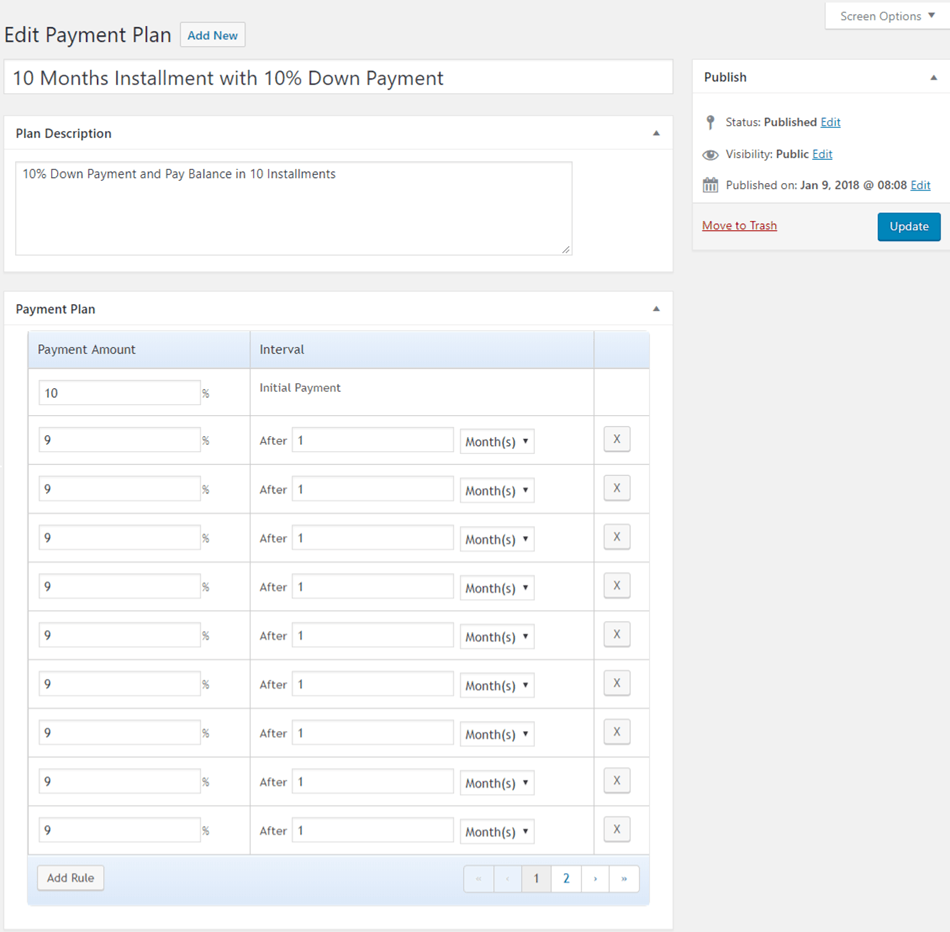 Instalment Down Payment Plan Setting