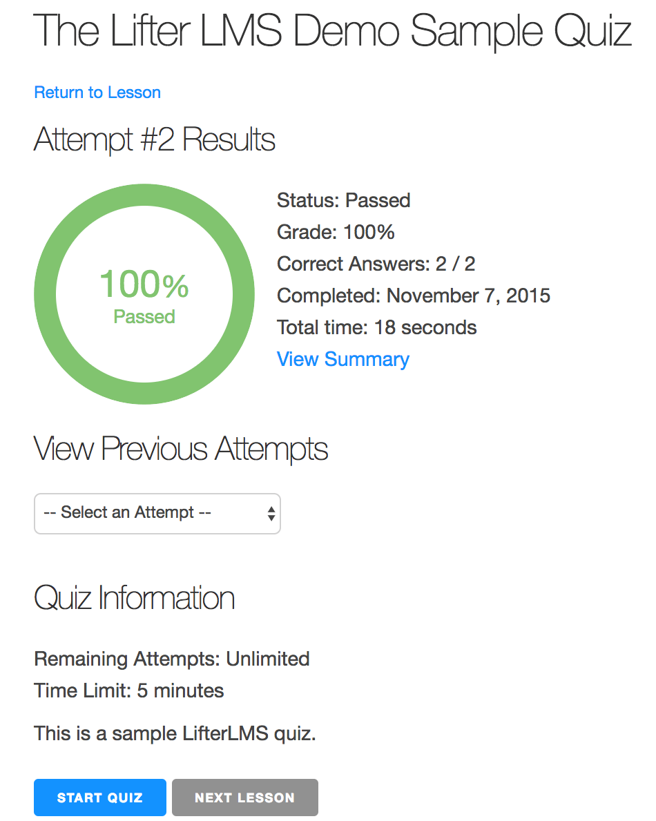 LifterLMMS Quiz Result