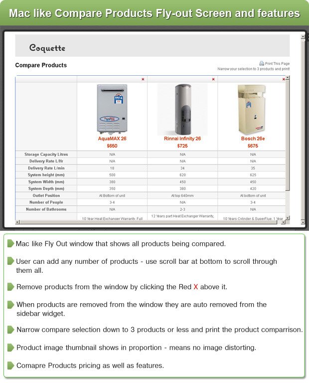 Mac Like Compare Products Fly-Out Screen And features