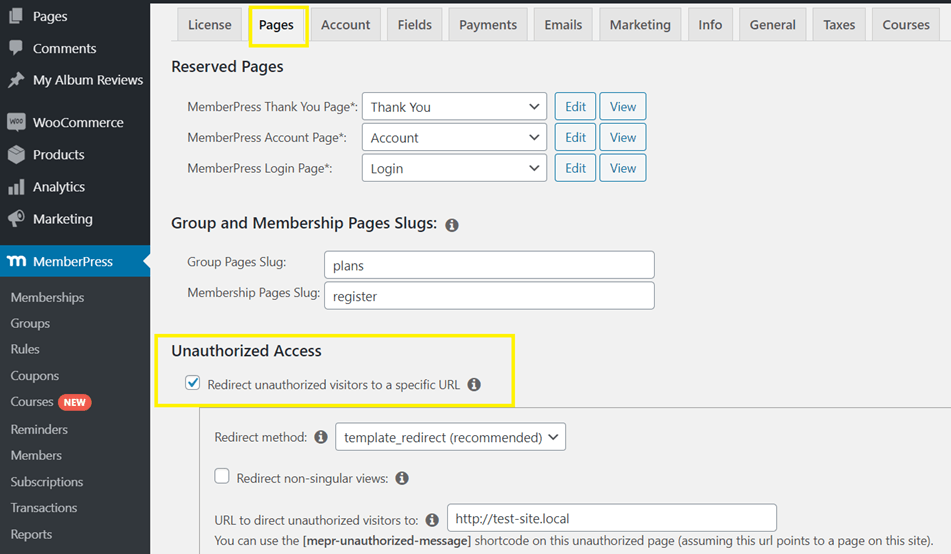 MemberPress Rules Redirecting Unauthorized User