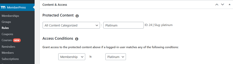 MemberPress Rules Restrict Content By Category