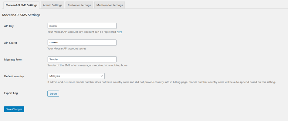 MoceanAPI SMS Setting