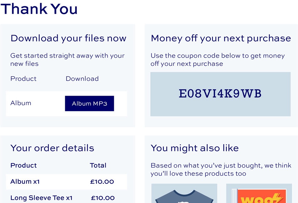 Money Off Your Next Purchase WooCommerce Thank You Page Demo