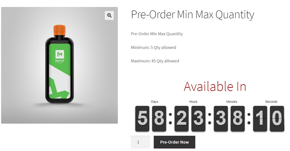 Pre-Order Min-Max Quantity With Count Down Timer Example