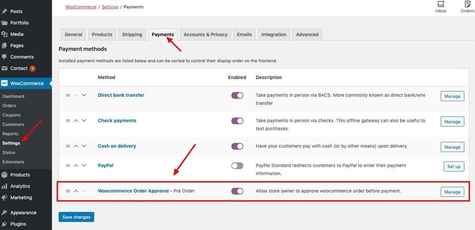 Pre-Order WooCommerce Order Approval Payments Setting