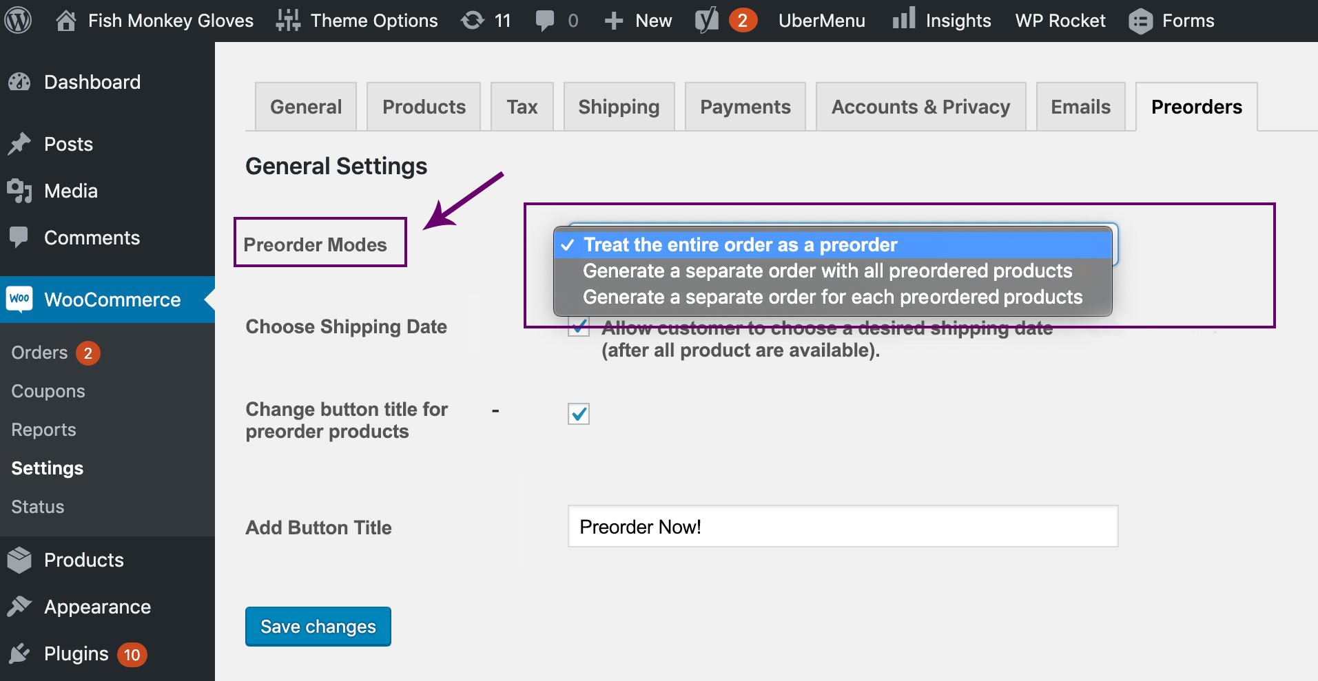 PreOrder Modes For WooCommerce General Setting