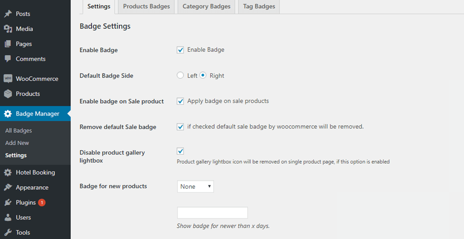 Product Badge Manager Settings