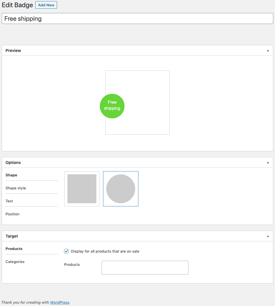 Product Label Edit Badge Setting