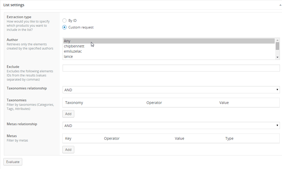 Product List Setting