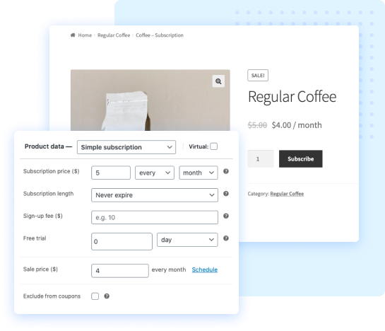 Regular Coffee Simple Woocommerce Subscription