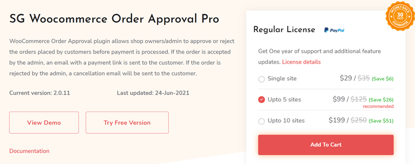 SG Woocommerce Order Approval Pro