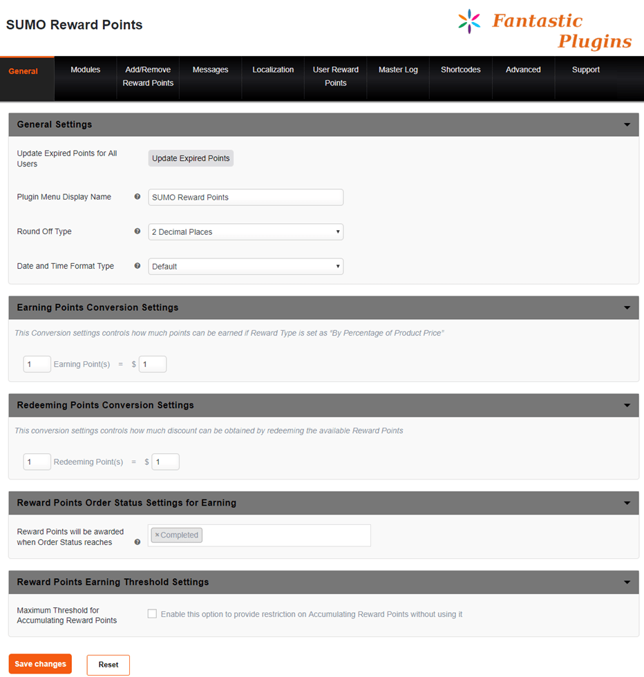 SUMO Reward Point General Setting