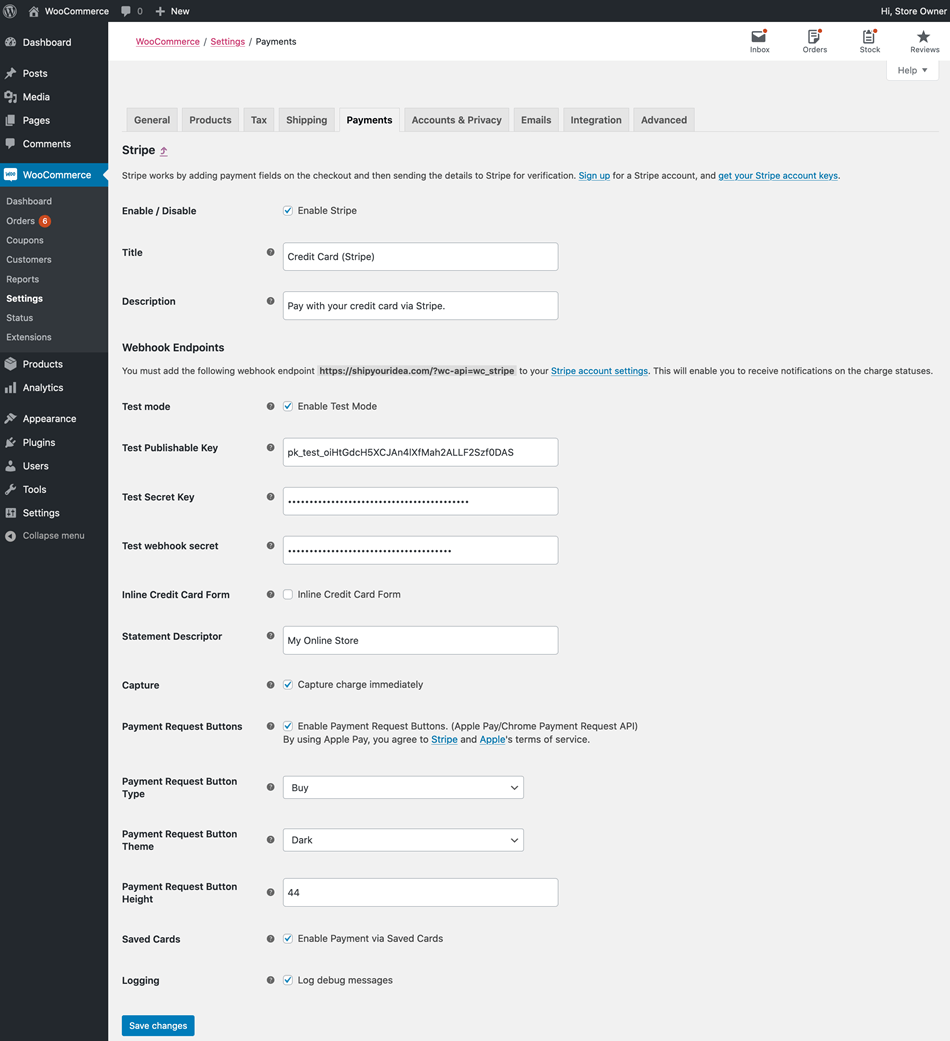 Stripe Payment Gateway Setting Screen Used To Configure The Main Stripe Gateway