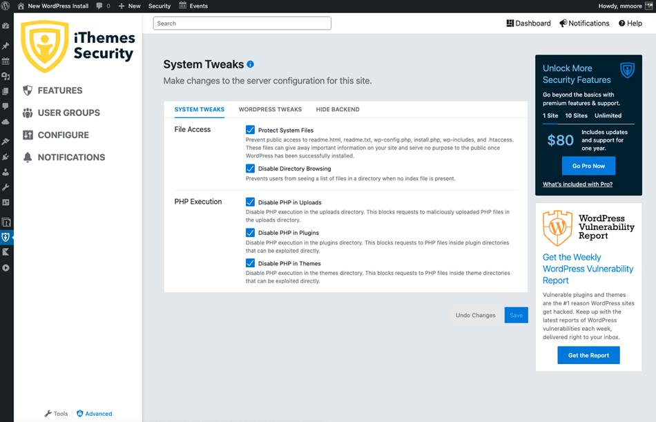 System Tweaks Setting