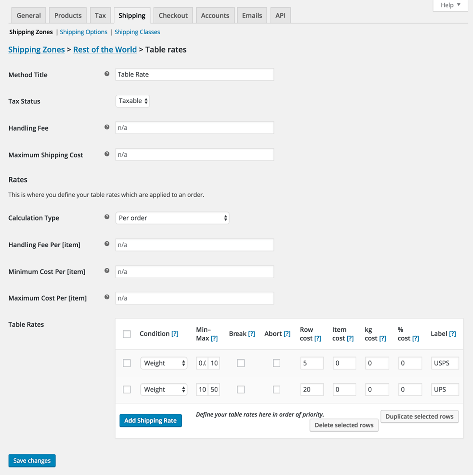 Table Rate Shipping Setting