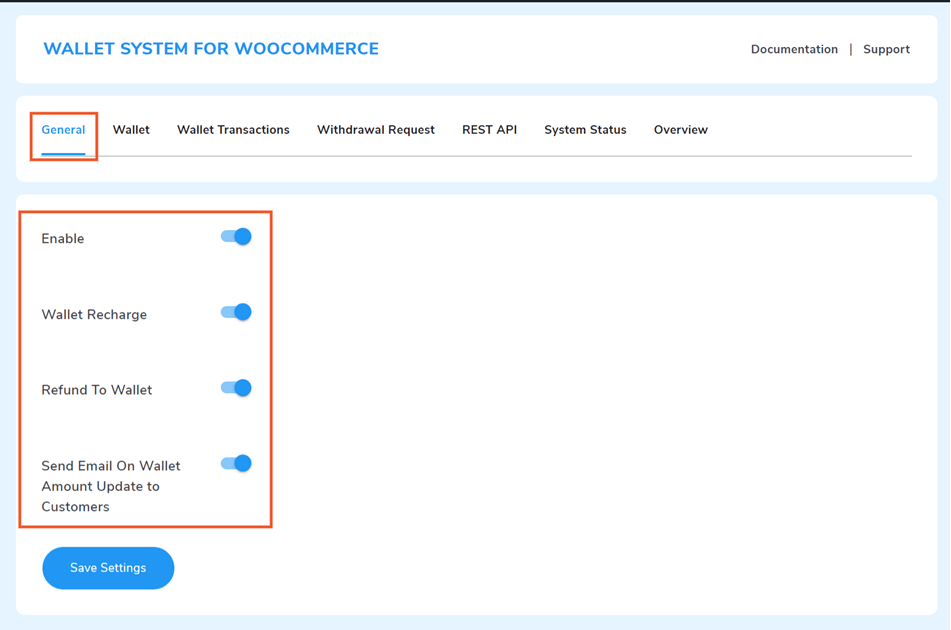 Wallet syestem For WooCommerce general Setting