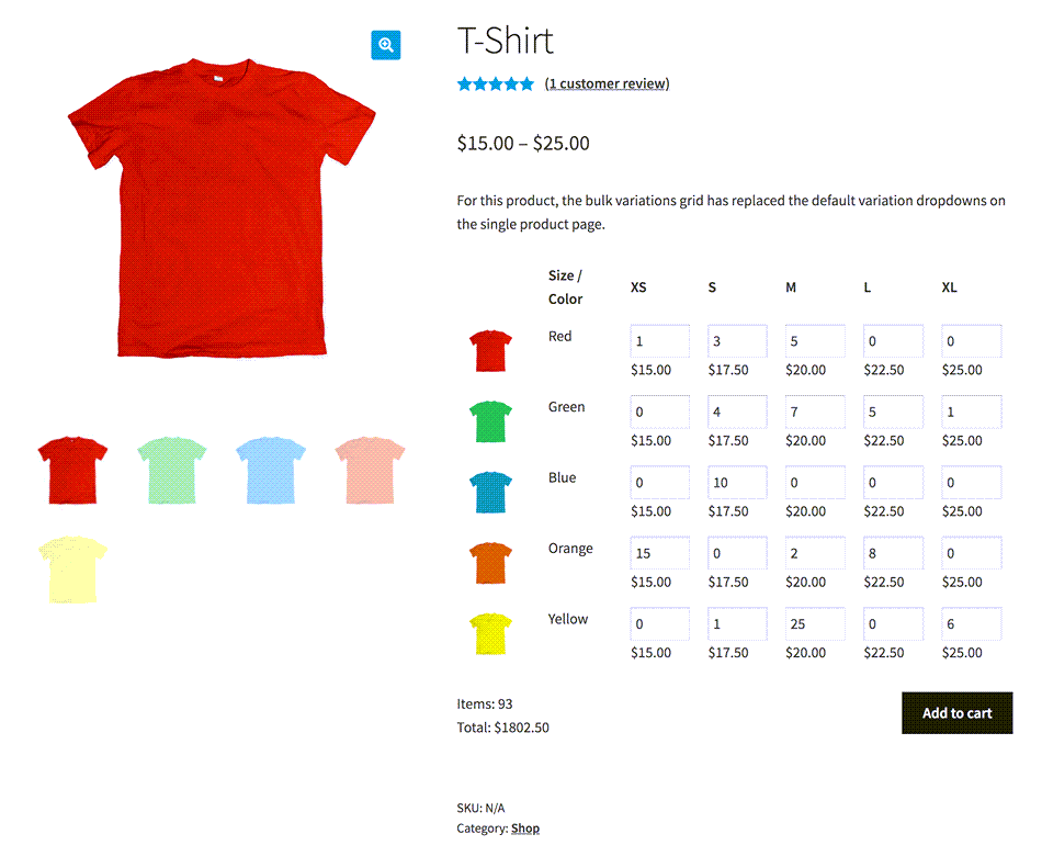 WooCommerce Bulk Variations Example