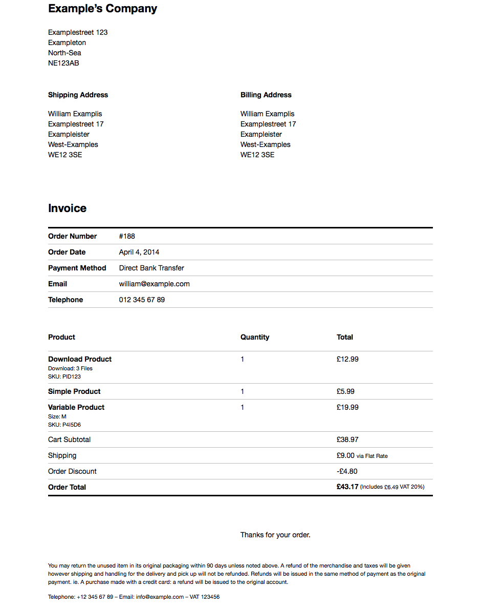 WooCommerce Company Invoice Screenshot