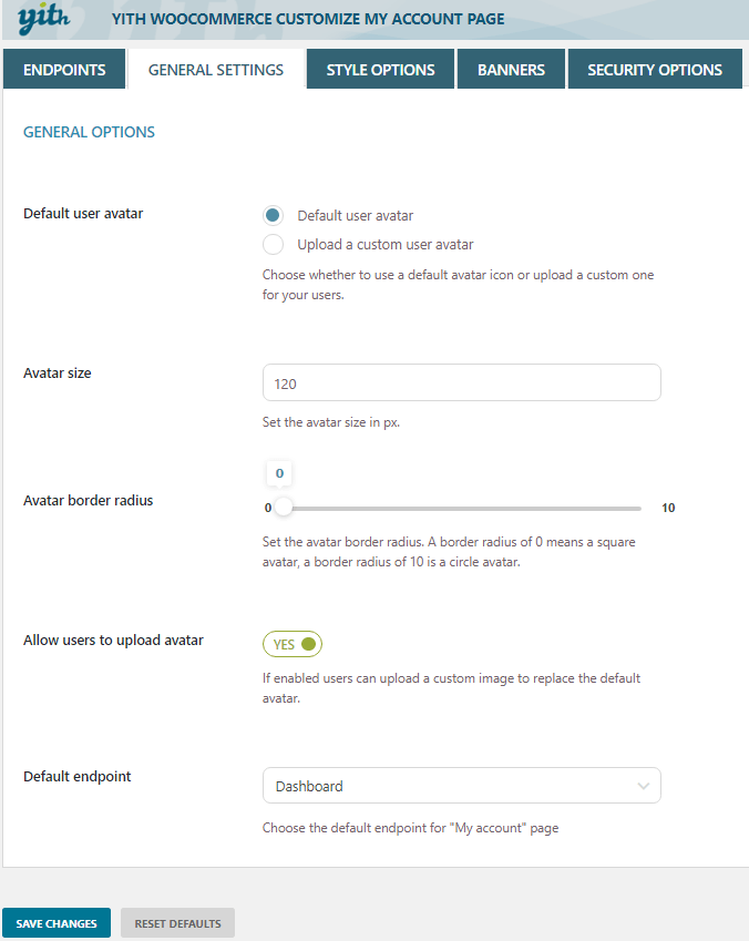 WooCommerce Customize My Page General Setting